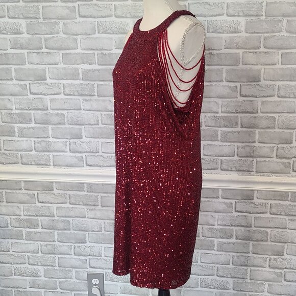 Sweet Generis Ruby Red Beaded Shoulder Sequin Mini Dress NEW 3X Flapper Glam - Picture 1 of 10